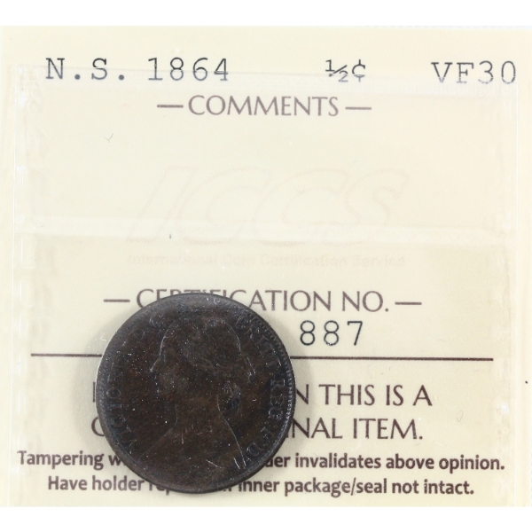 Nova Scotia 1/2-cent 1864 ICCS VF30