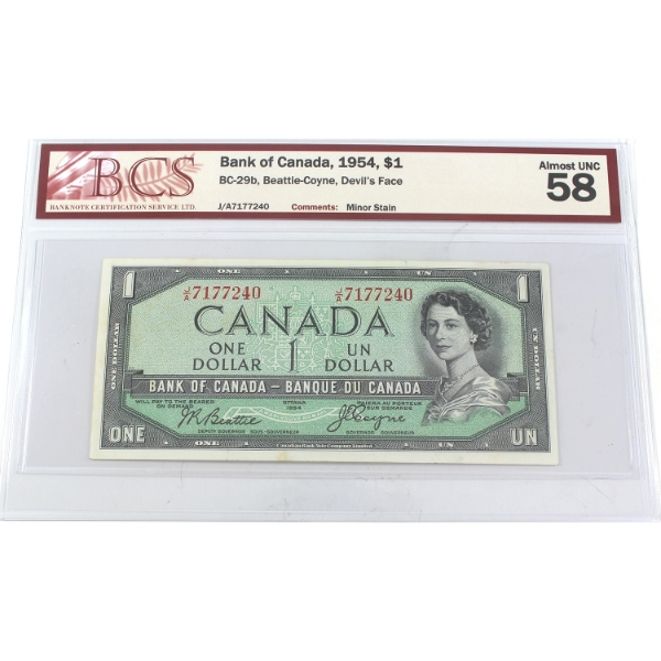 BC-29b 1954 $1 Devil's Face BCS AU58 Beattie-Coyne SN: J/A7177240