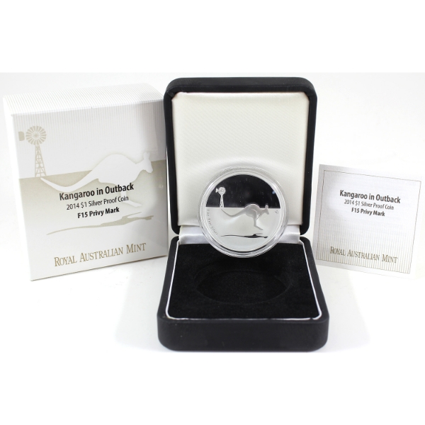 Australia 2014 $1 Kangaroo in Outback F15 Privy 1oz .999 Fine Silver Proof Coin (Tax Exempt)