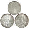 Image 1 : 1oz USA 1988-2001 $1 Silver Eagle .9993 Silver Coins. 3pcs. (Tax Exempt)