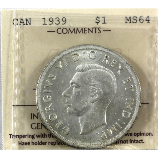 Silver $1 1939 ICCS MS64