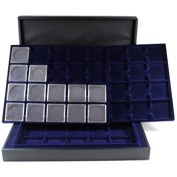 *EMPTY Lighthouse Deluxe Coin Display Case w/ 3 Trays & 13 Square Coin Capsules