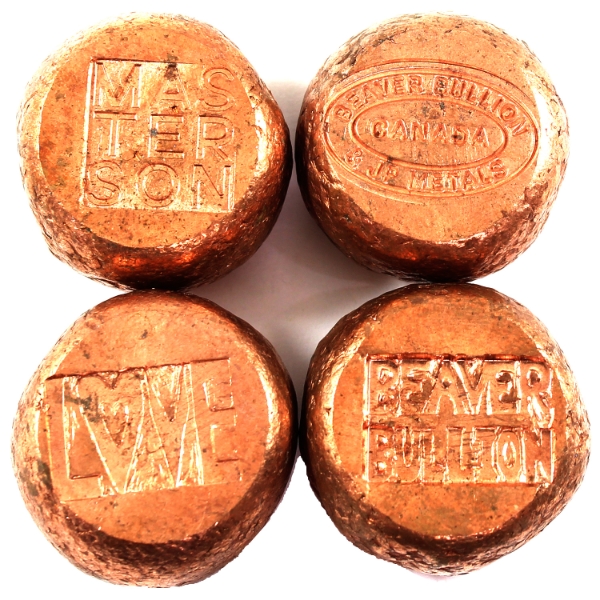 4x 3oz Beaver Bullion .999 Fine Copper Ingots. 4pcs.