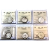 25-cent 1954, 1955, 1956 Cameo, 1957 Cameo, 1958 & 1959 ICCS PL65. 6pcs. 