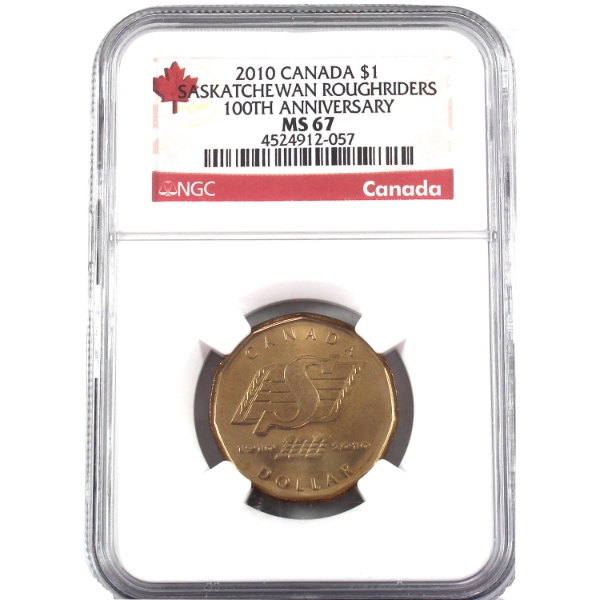 Loon $1 2010 100th Anniversary of the Saskatchewan Roughriders NGC MS67