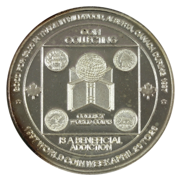 Canada-Wildwood AB 1997 $3 Coin Week/Elk Trade Dollar 1oz-Silver, 38mm (Tax Exempt)