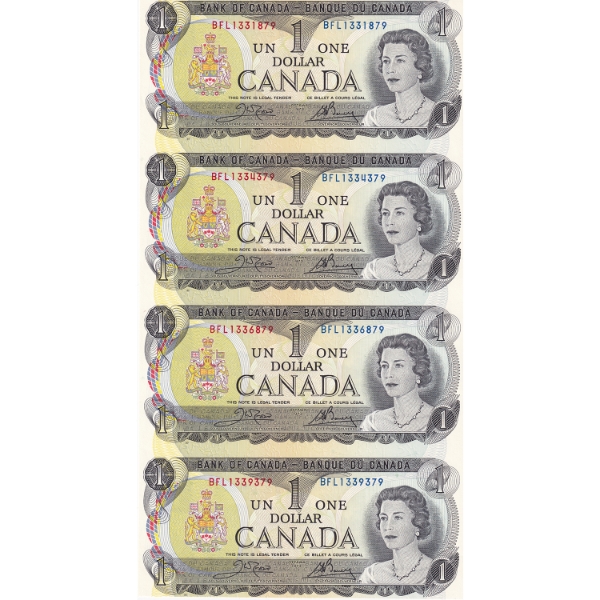 Uncut Sheet of 4x 1973 $1 Banknotes BFL Prefix Housed in Queen Elizabeth II "End of an Era" Folder