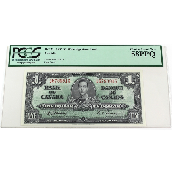 BC-21c 1937 $1 Wide Signature Panel PCGS Choice AU58 PPQ Gordon-Towers SN: H/M6780815