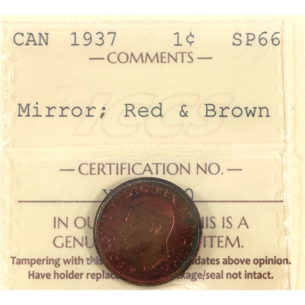 1-cent 1937 Mirror ICCS SP66 Red & Brown