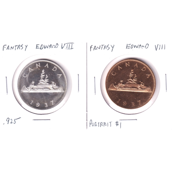 Canada 1937 Fantasy $1 King Edward VIII Tokens Portrait #1 18g 36mm. 2pcs.