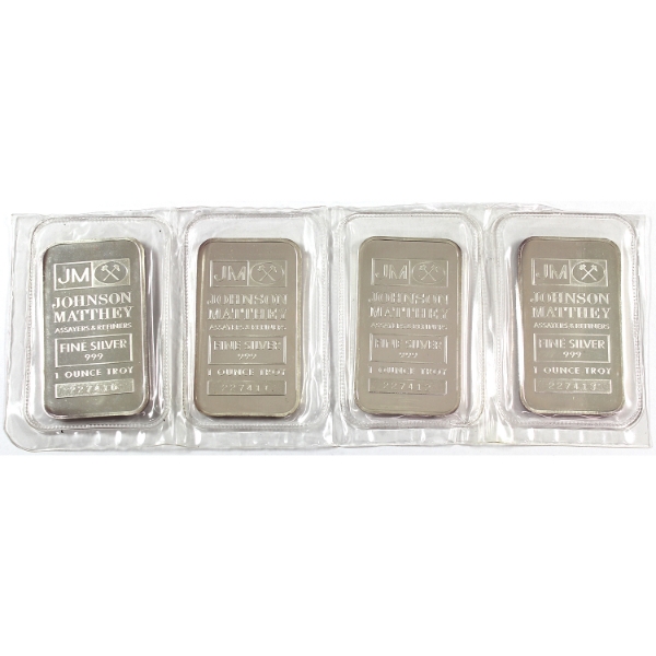 4x 1oz JM Johnson Matthey Consecutive Bars in Sheets .999 Fine Silver Bars. 4pcs. (Tax Exempt)