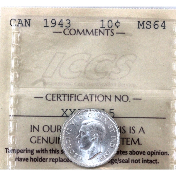 10-cent 1943 ICCS MS64