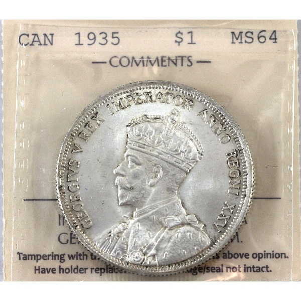 Silver $1 1935 ICCS MS64