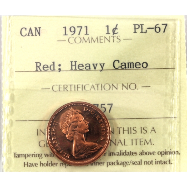 1-cent 1971 ICCS PL67 Red Heavy Cameo