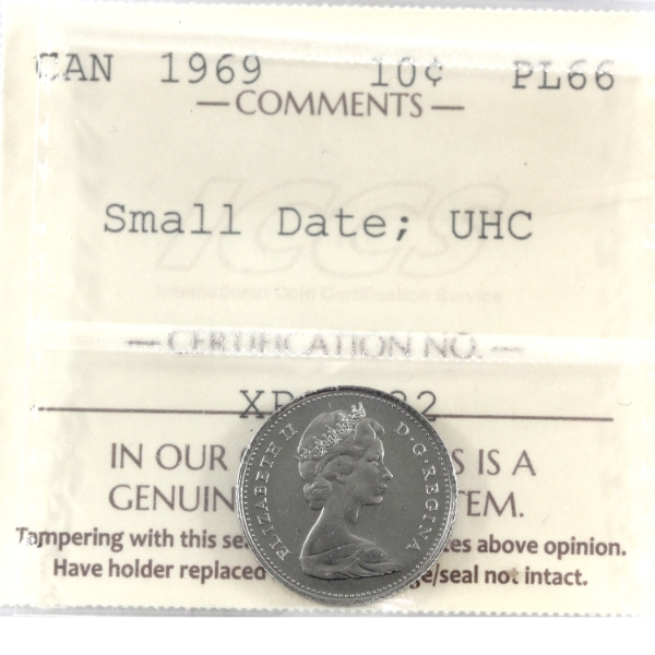 10-cent 1969 Small Date ICCS PL66 Ultra Heavy Cameo