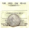Image 1 : 25-cent 1933 ICCS MS63