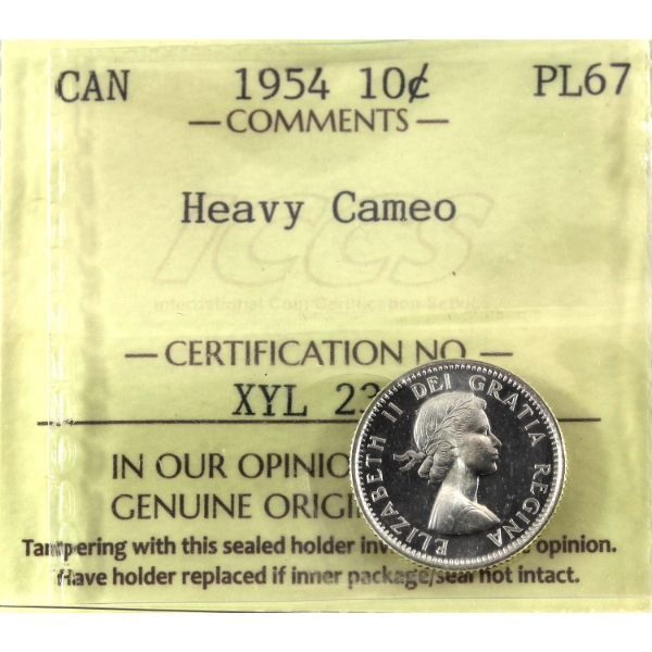 10-cent 1954 ICCS PL67 Heavy Cameo