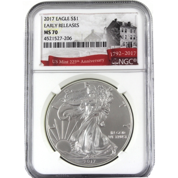 USA Silver 2017 $1 Silver Eagle Early Releases .999 Fine Silver Coin NGC MS70 (Tax Exempt)