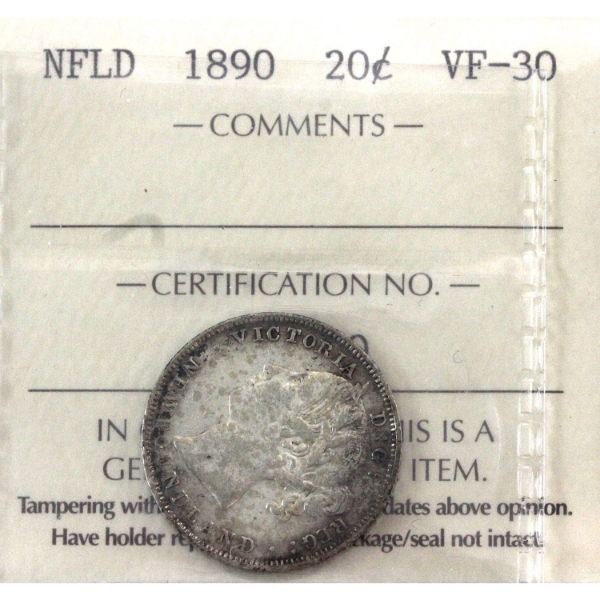 Newfoundland 20-cent 1890 ICCS VF30