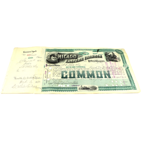 Common Stock Certificates 1890 Chicago & Eastern Illinois Railroad Company 100 Shares