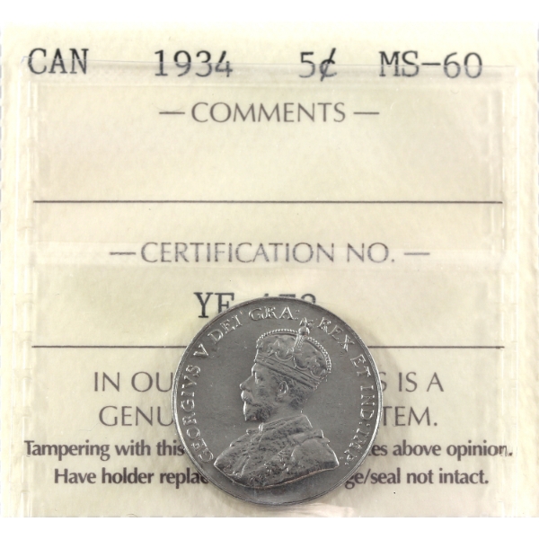 5-cent 1934 ICCS MS60