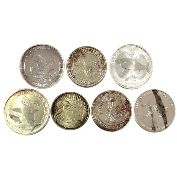 3.25oz Lot Total! Assorted World  Fine Silver Rounds. 7pcs. (Tax Exempt)