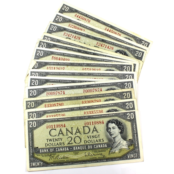 Bulk Lot of 14x 1954 $20 Banknotes in Average Condition. 14pcs.