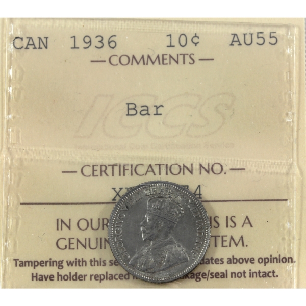 10-cent 1936 Bar ICCS AU55
