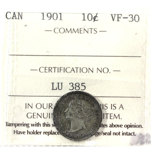 10-cent 1901 ICCS VF30