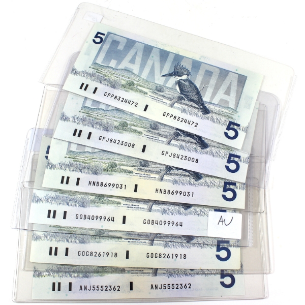 Bulk Lot of 1986 $5 Banknotes. 6pcs.
