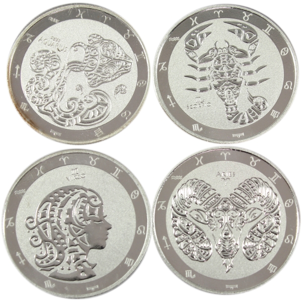 4x 1oz Tokelau 2021 $5 Zodiac- Virgo, Aries, Scorpio & Aquarius .999 Fine Silver Coins. 4pcs 