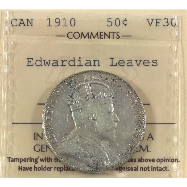 50-cent 1910 Edwardian Leaves ICCS VF30