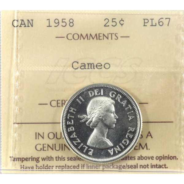 25-cent 1958 ICCS PL67 Cameo