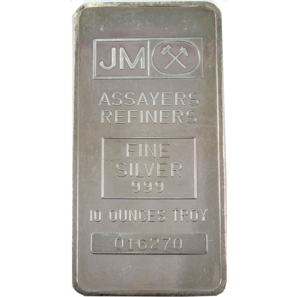 10oz Johnson Matthey .999 Fine Silver Bar (Tax Exempt)
