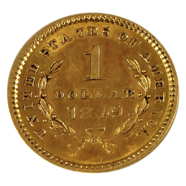 USA Gold 1849 Dollar Open Wreath with L AU