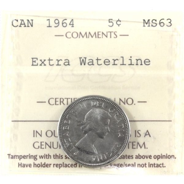 5-cent 1964 Extra Waterline ICCS MS63 