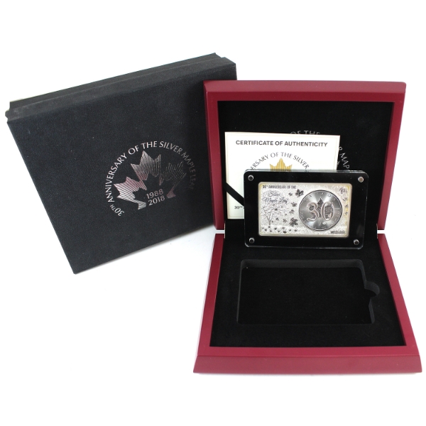 1988-2018 30th Anniversary of the Silver Maple Leaf .9999 Fine Silver 1oz Coin and 2oz Bar Set.