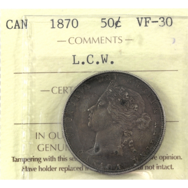 50-cent 1870 LCW ICCS VF30