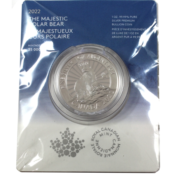 1oz 2022 $5 The Majestic Polar Bear .9999 Fine Silver Coin 