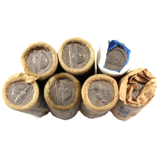 1970-1977 5-cent Wrapped Rolls of 40pcs. 7 Rolls.