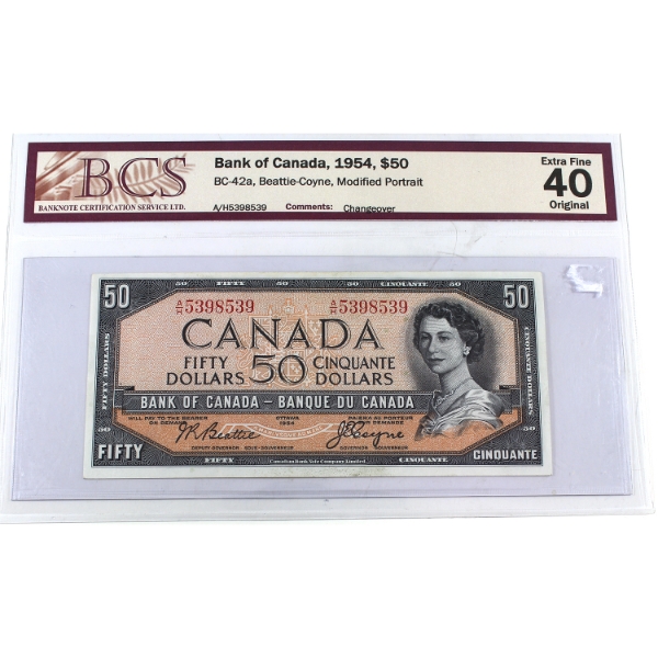 BC-42a 1954 $50 Modified Portrait BCS EF40 Original Beattie-Coyne Changeover SN: A/H5398539