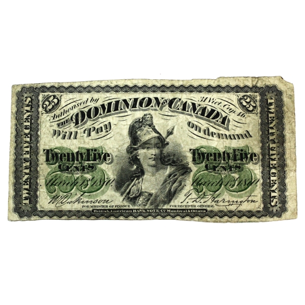 DC-1c 1870 25-cent Shinplaster, Raw Dickinson-Harington