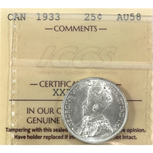 25-cent 1933 ICCS AU58