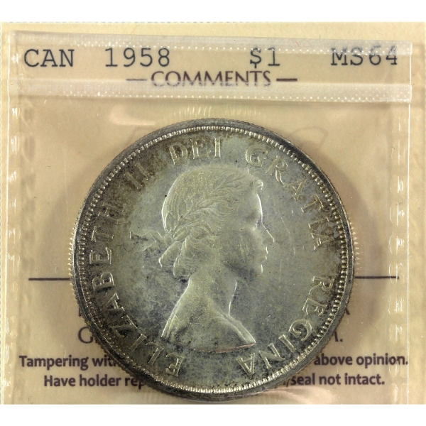 Silver $1 1958 ICCS MS64