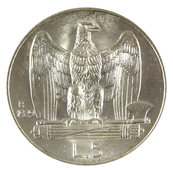 Italy Silver 1929R 5 Lire Choice BU