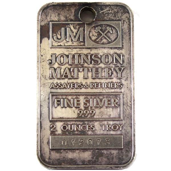 2oz Johnson Matthey Vintage .999 Silver Bar, SN: 014576. Mintage of <10000 (Tax Exempt)