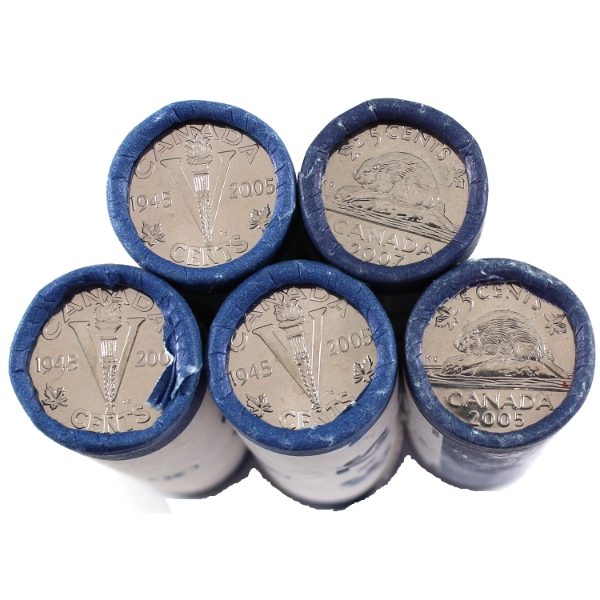 2005-2007 5-cent Rolls of 40pcs. 5 Rolls.