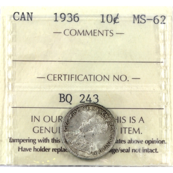 10-cent 1936 ICCS MS62