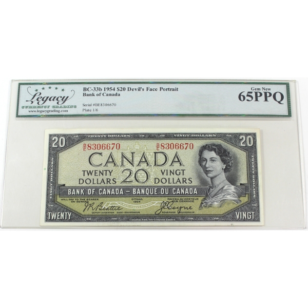 BC-33b 1954 $20 Devil's Face Legacy GEM UNC65 PPQ Beattie-Coyne SN: B/E8306670