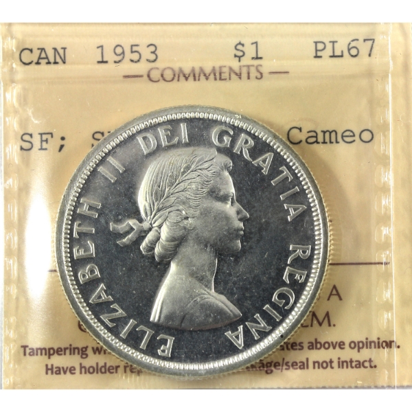 Silver $1 1953 SF; SWL ICCS PL67 Heavy Cameo